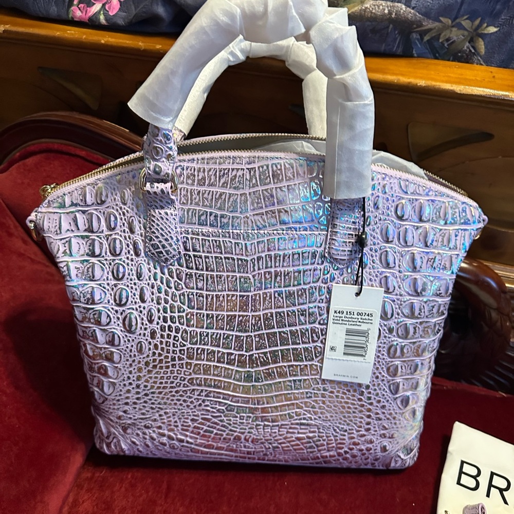 Brahmin Violet Wonderland Leather Satchel - Picture 3 of 6